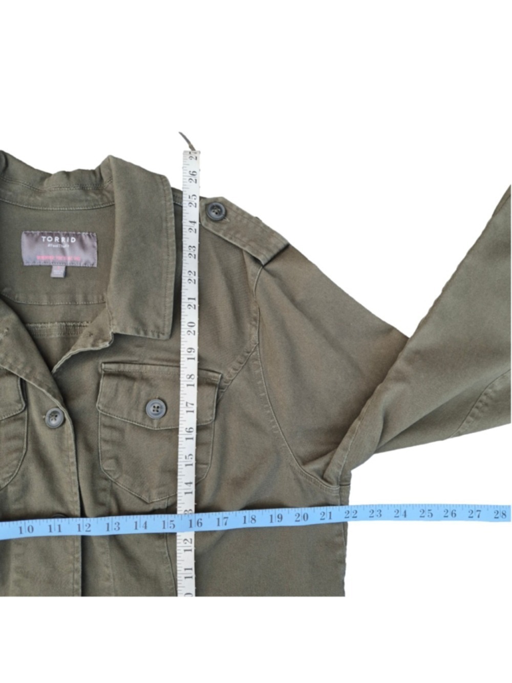 Torrid Womens Size 1 Olive Green Military Utility Jacket Peplum Hem Stretch - Picture 8 of 9